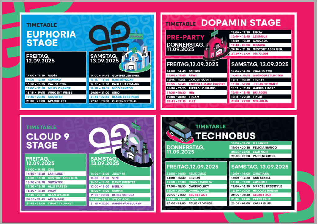 Timetable Glücksgefühle Festival Hockenheim 11.09.-13.09.2025